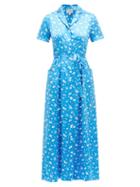 Matchesfashion.com Hvn - Long Maria Zodiac-print Silk Dress - Womens - Blue Print