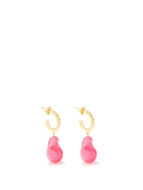 Completedworks - 14kt Gold And Resin Hoop Earrings - Womens - Pink Gold