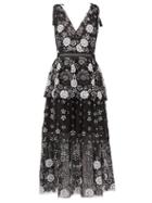 Matchesfashion.com Self-portrait - Floral-sequinned V-neck Tiered Dress - Womens - Black