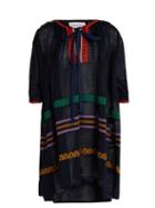 Matchesfashion.com Sonia Rykiel - Tie Neck Embroidered Linen Blend Dress - Womens - Navy Multi