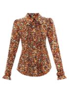 Victoria Beckham - Floral-print Ruffled Silk Blouse - Womens - Brown Multi