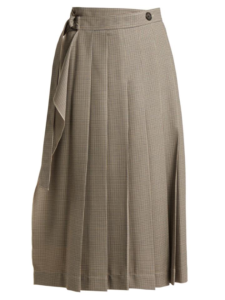 Joseph Fleet Pleated Houndstooth Skirt
