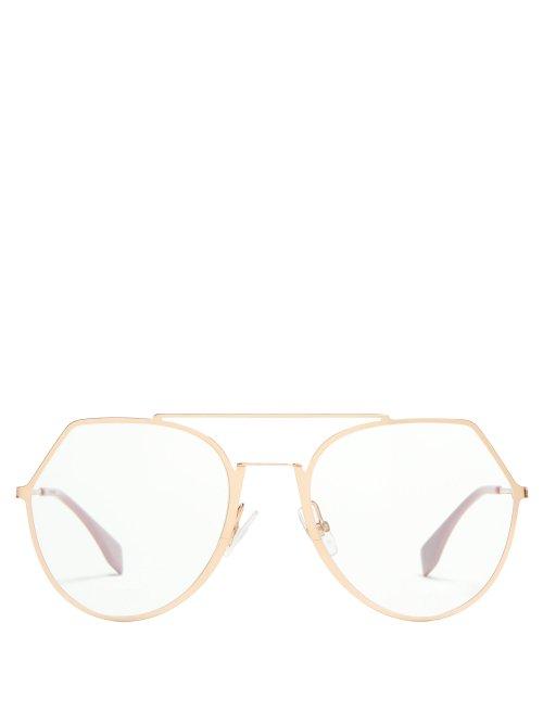 Matchesfashion.com Fendi - Round Frame Stainless Steel Glasses - Womens - Gold Multi
