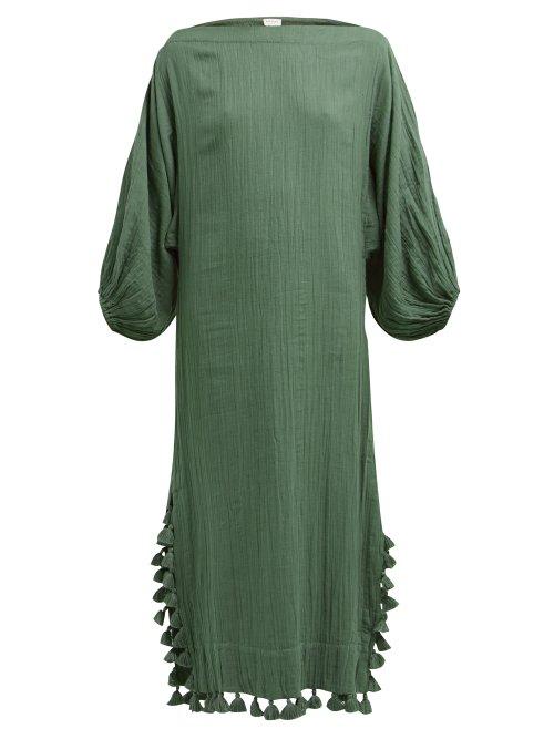 Matchesfashion.com Rhode Resort - Delilah Boat Neck Cotton Dress - Womens - Dark Green
