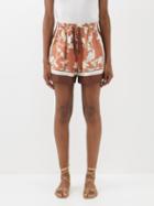 Brunello Cucinelli - Floral-print Silk-faille Shorts - Womens - Orange Multi