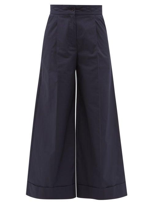 Matchesfashion.com See By Chlo - Quilted Cotton-canvas Wide-leg Trousers - Womens - Navy