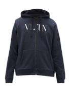 Matchesfashion.com Valentino - Logo-print Cotton Hooded Sweatshirt - Mens - Navy White