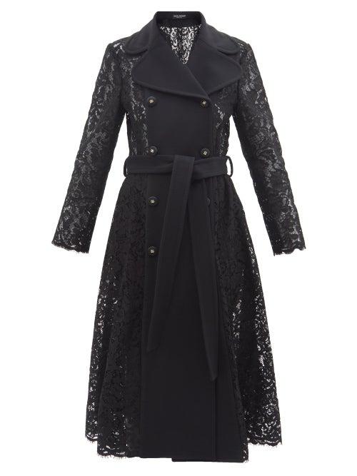 Dolce & Gabbana - Double-breasted Wool-panelled Lace Coat - Womens - Black