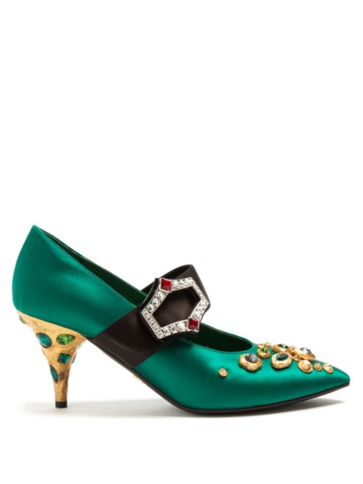 Prada Embellished Point-toe Satin Pumps