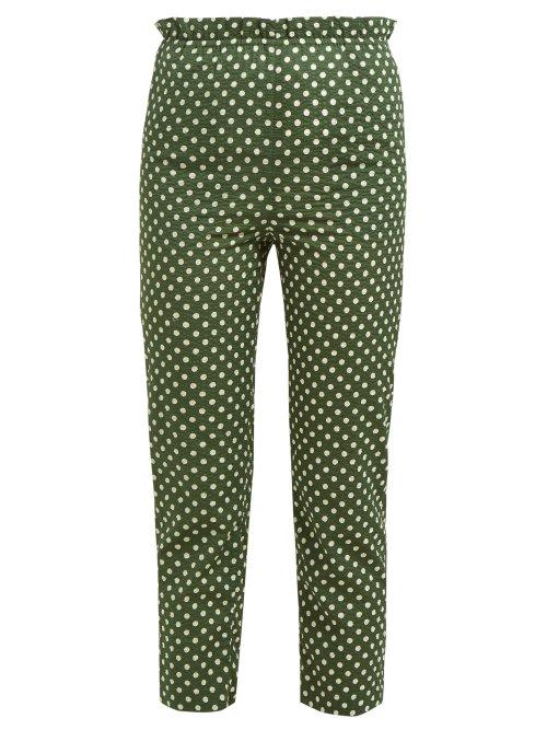 Matchesfashion.com Belize - Elise Polka Dot High Waist Cotton Trousers - Womens - Green Print