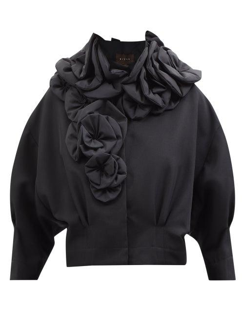 Biyan - Coasta Corsage-neck Faille Jacket - Womens - Black