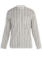 Oliver Spencer Striped Grandad-collar Cotton-blend Shirt