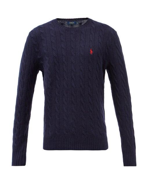 Polo Ralph Lauren - Logo-embroidered Cable-knit Cotton-blend Sweater - Mens - Navy