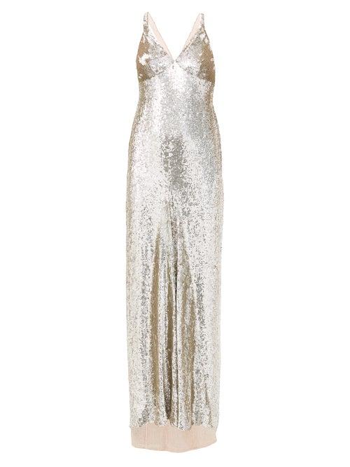 Matchesfashion.com Temperley London - Tamir Crossover-back Sequinned Gown - Womens - Silver