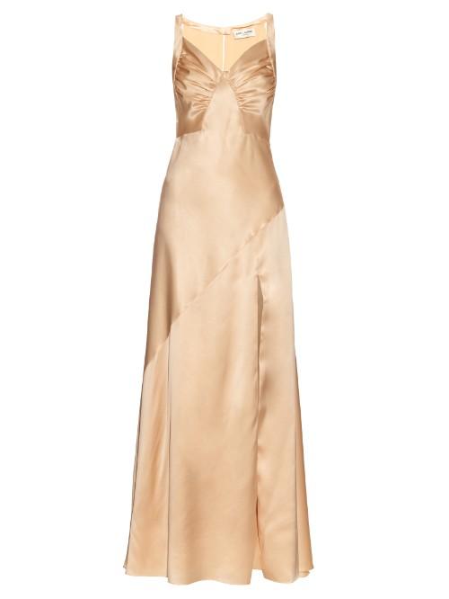 Saint Laurent Ruched-drape Silk-satin Gown