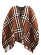 Burberry - Checked Fringed Wool Shawl - Womens - Brown Multi