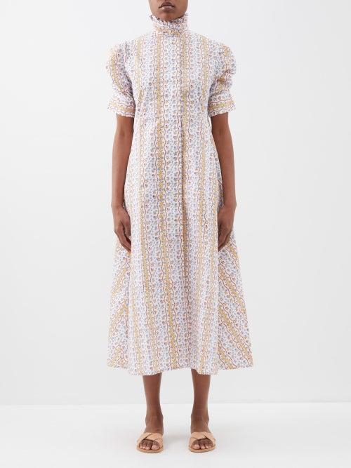 Thierry Colson - Venetia Floral-print Cotton Dress - Womens - Mustard