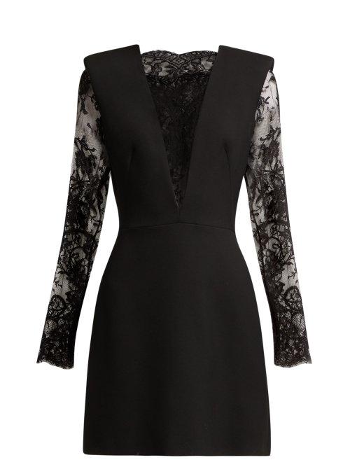 Matchesfashion.com Alexander Mcqueen - Sarabande Lace And Wool Blend Mini Dress - Womens - Black
