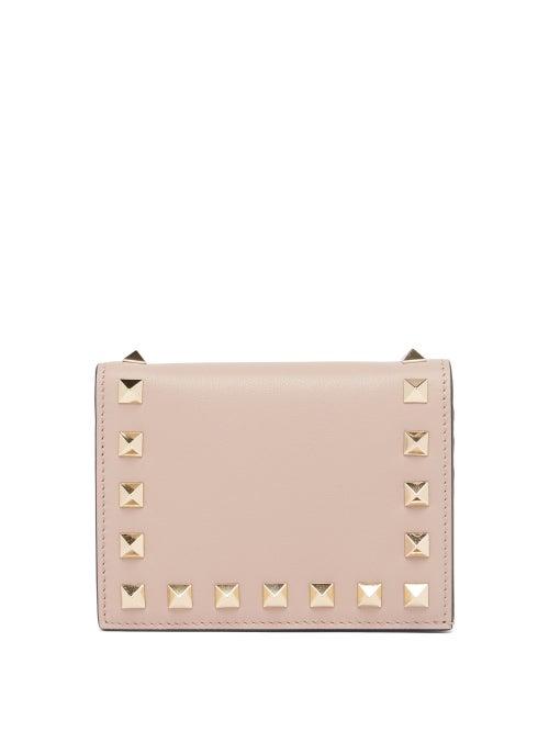 Ladies Accessories Valentino Garavani - Rockstud Leather Bi-fold Wallet - Womens - Light Pink