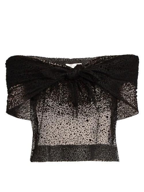 Isa Arfen Spray-flock Tulle Knot-front Top