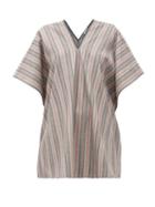 Matchesfashion.com Jil Sander - V-neck Striped Wool-blend Tunic Top - Womens - Grey Stripe