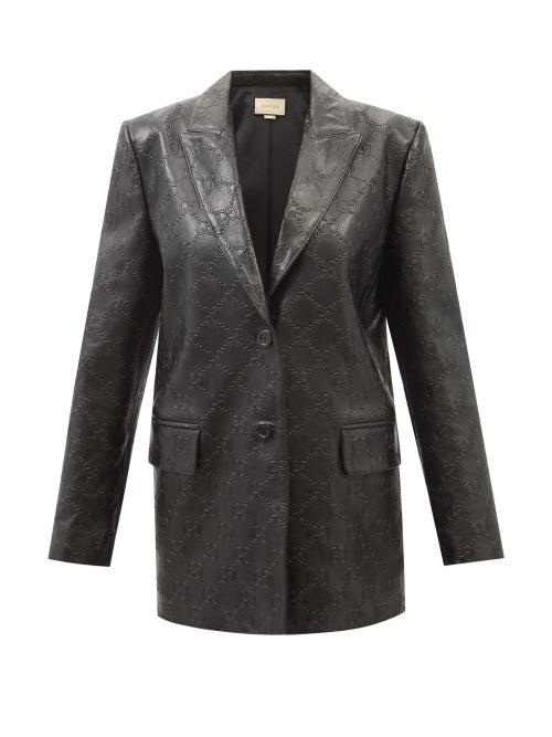 Gucci - Gg-monogram Leather Blazer - Womens - Black