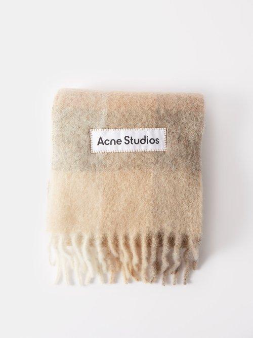 Acne Studios - Vally Checked Wool Scarf - Womens - Beige Multi