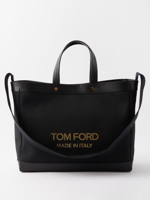 Tom Ford - T Screw Small Textured-canvas Leather-trimmed Tote - Womens - Black Gold
