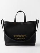 Tom Ford - T Screw Small Textured-canvas Leather-trimmed Tote - Womens - Black Gold