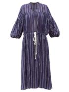 Matchesfashion.com Love Binetti - Balloon-sleeve Striped Cotton Dress - Womens - Navy Stripe