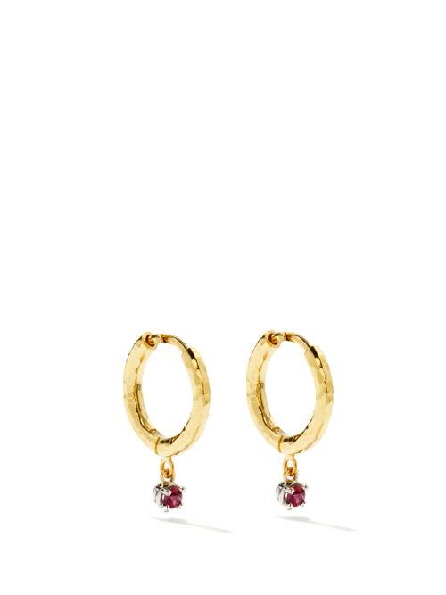 Octavia Elizabeth - Charmed Gabby Micro Ruby & 18kt Gold Earrings - Womens - Red Gold
