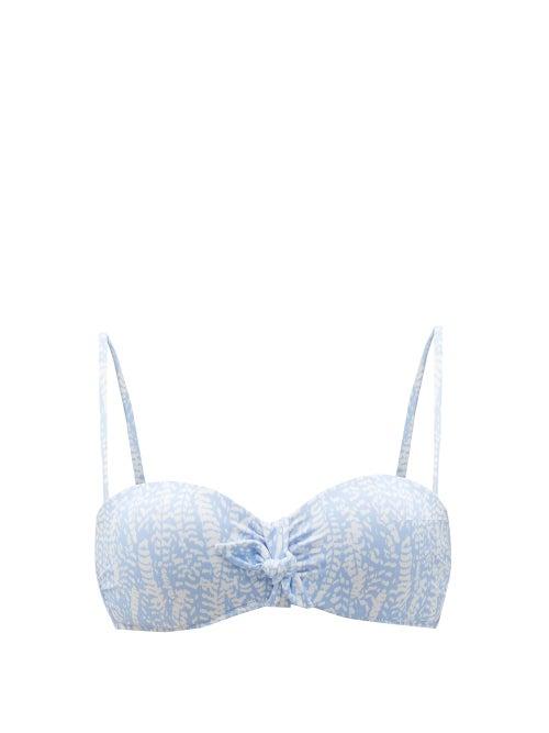 Matchesfashion.com Heidi Klein - Cape Verde Feather-print Balcony Bikini Top - Womens - Blue Print