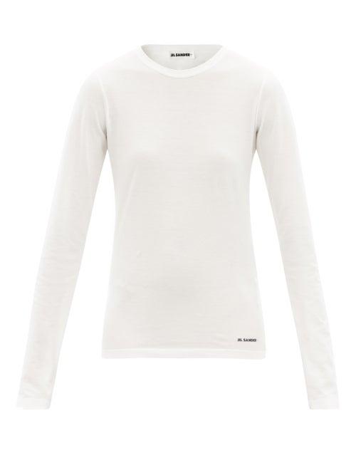 Ladies Rtw Jil Sander - Logo-print Cotton-jersey Long-sleeved T-shirt - Womens - White