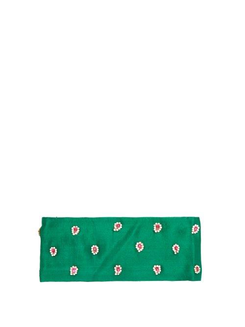 Matchesfashion.com Julia Clancey - Alice Teardrop Crystal Embellished Silk Headband - Womens - Green
