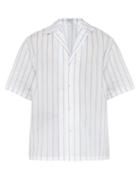 Matchesfashion.com Deveaux - Striped Cuban Collar Cotton Poplin Shirt - Mens - Blue Multi
