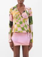 Louisa Ballou - Endgame-print Silk-jersey Wrap Shirt - Womens - Pink Green