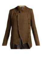 Matchesfashion.com Ann Demeulemeester - Cropped Linen And Wool Blend Jacket - Womens - Dark Brown