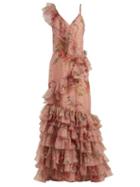 Matchesfashion.com Johanna Ortiz - The Place Of Silent Floral Print Silk Gown - Womens - Dark Pink
