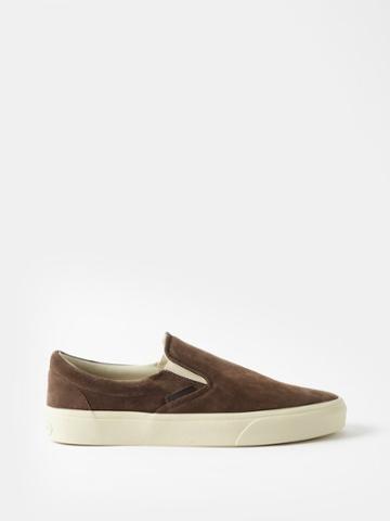 Tom Ford - Suede Slip-on Trainers - Mens - Brown Cream