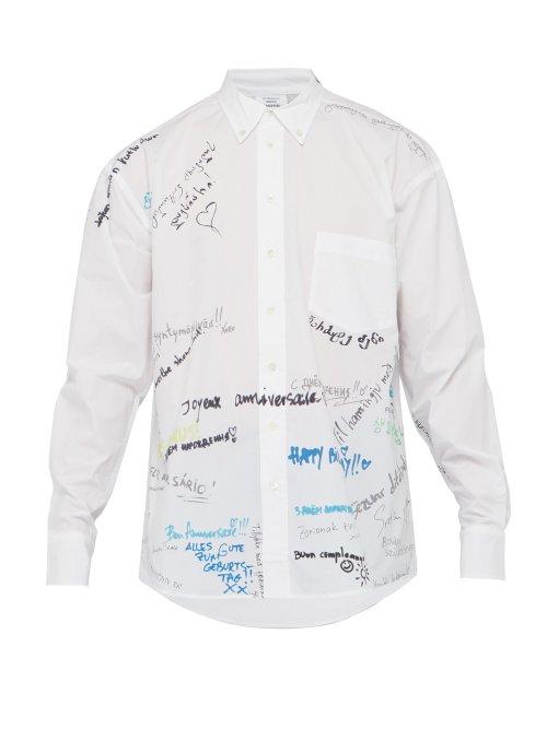 Matchesfashion.com Vetements - Scribble 2013 Printed Cotton Poplin Shirt - Mens - White