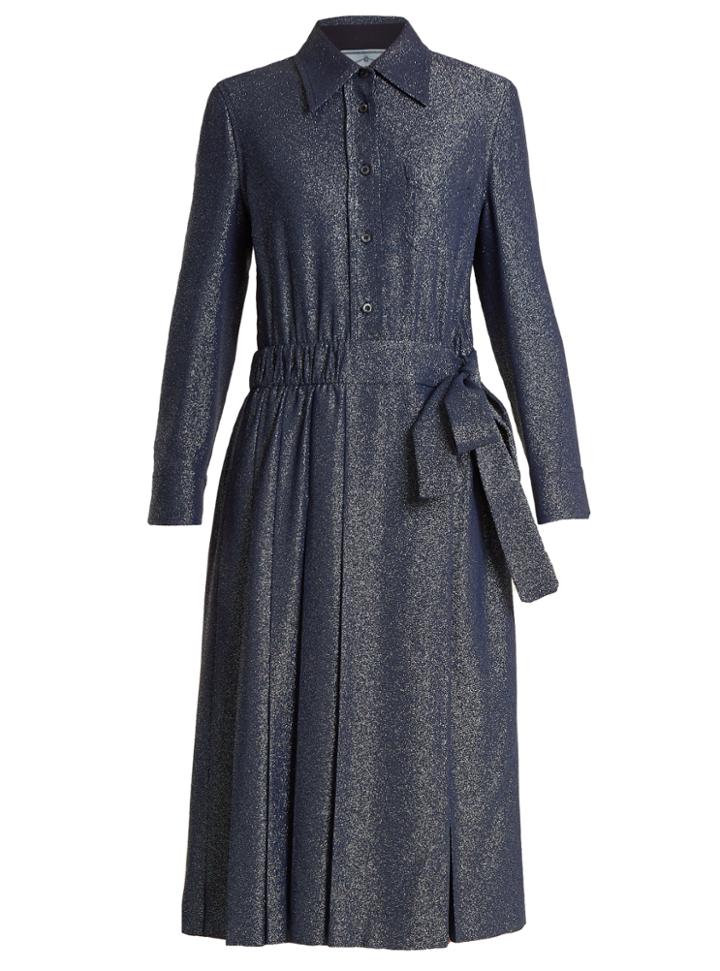 Prada Sable Tie-waist Lurex Dress