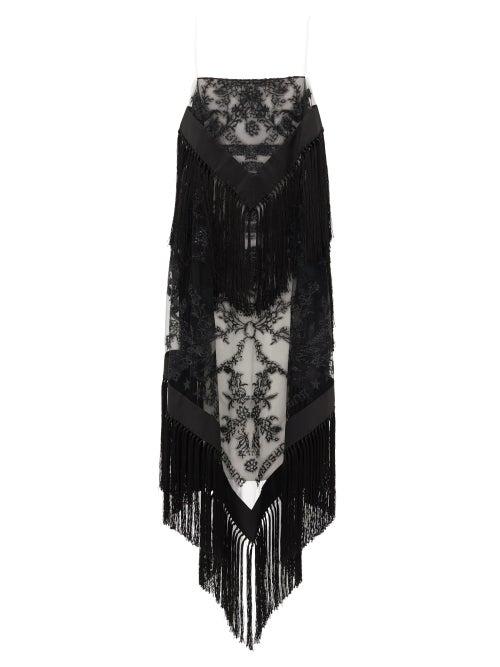 Matchesfashion.com Burberry - Tasselled Tulle-overlay Twill Dress - Womens - Black