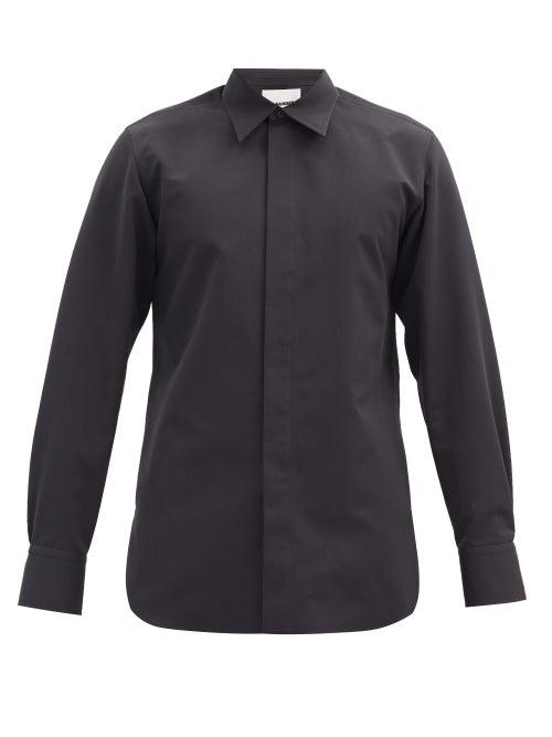 Matchesfashion.com Jil Sander - Curved-hem Cotton-blend Poplin Shirt - Mens - Black