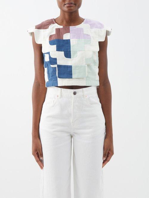 Sea - Cari Patchwork Cotton Top - Womens - White Multi