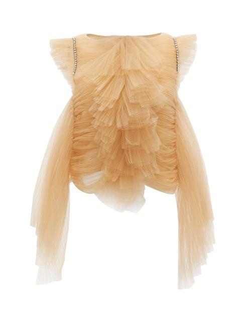 Matchesfashion.com Khaite - Dionne Crystal-embellished Ruffled Tulle Top - Womens - Beige