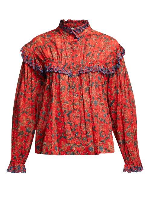 Matchesfashion.com Isabel Marant Toile - Elmira Floral Print Cotton Blouse - Womens - Red Multi