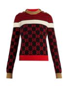 Matchesfashion.com Gucci - Gg Jacquard Cotton Blend Sweater - Womens - Navy Multi