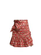 Matchesfashion.com Isabel Marant Toile - Tempster Floral Print Cotton Wrap Skirt - Womens - Red