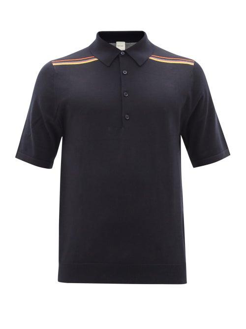 Matchesfashion.com Paul Smith - Shoulder-stripe Merino-wool Polo Shirt - Mens - Navy