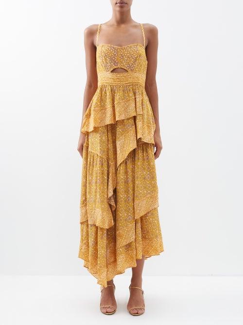 Ulla Johnson - Josana Shibori-dyed Silk Tiered Maxi Dress - Womens - Yellow Multi